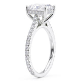 Side view of Seville radiant cut diamond engagement ring showing the hidden halo of diamonds
