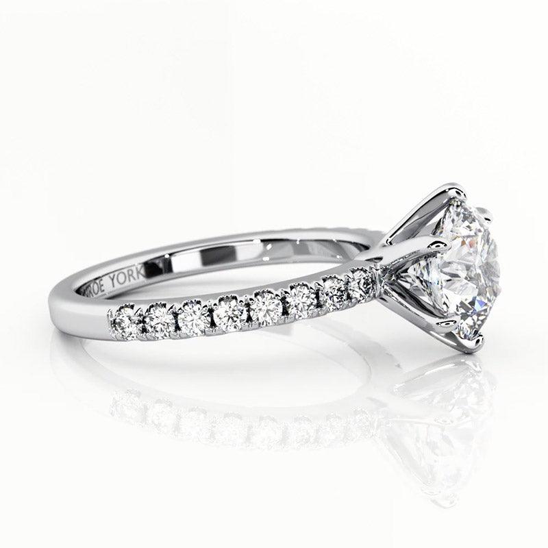 Scarlett 6 Claw Setting - side view showing the elegant centre setting and diamonds on the band