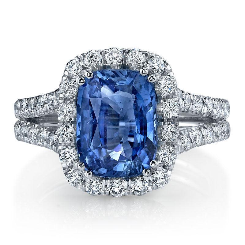 Blue sapphire and diamond ring. Simona - Ceylon Blue sapphire