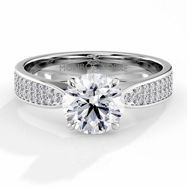Sophia Platinum - Round Diamond Engagement ring, 4 claw centre setting. Pave set diamonds on the band. 