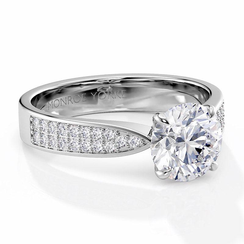 Sophia - Engagement ring, side view showing the beautiful pave set diamonds on the band.  — view 3