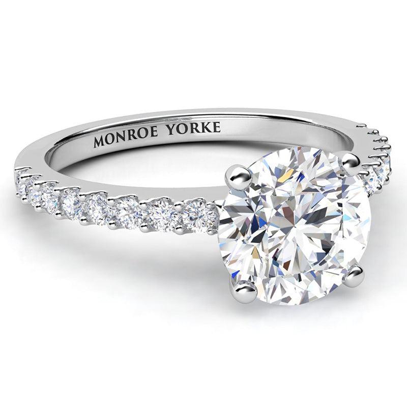 Round Diamond Ring, diamonds on the band in white gold — view 4