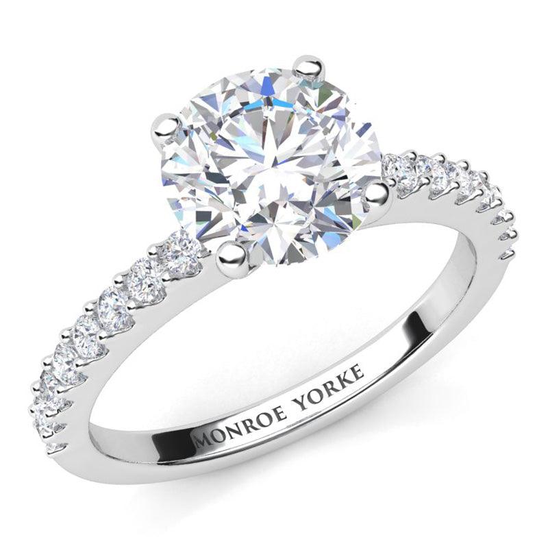 Spring Diamond Engagement Ring with Side Diamonds - White Gold 