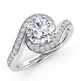 Unique halo round diamond engagement ring. Tempest, created in platinum