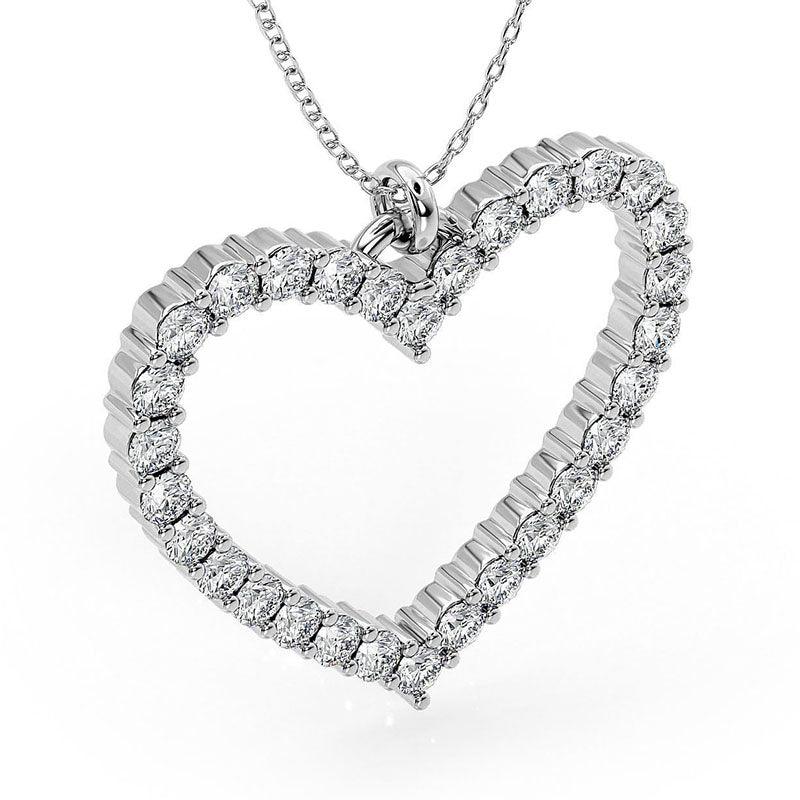 Thea - White Gold. Heart shaped diamond pendant.  Side view — view 3