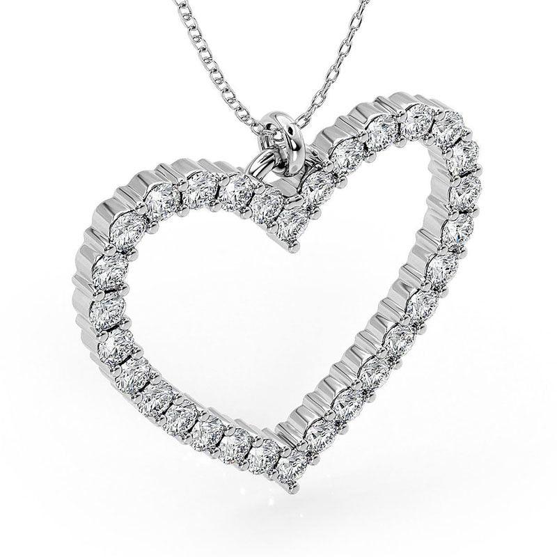 Thea - White Gold. Heart shaped diamond pendant.  Side view