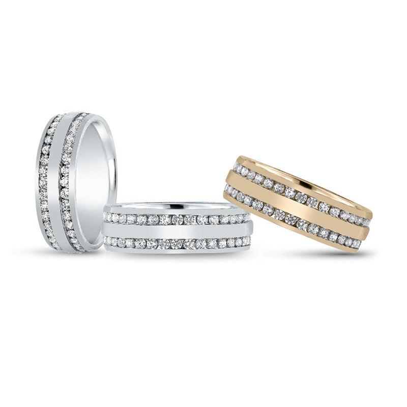 Tyler Mens Diamond Ring - 1.50 carats of diamonds in two rows set between polished white, yellow or rose gold or platinum 