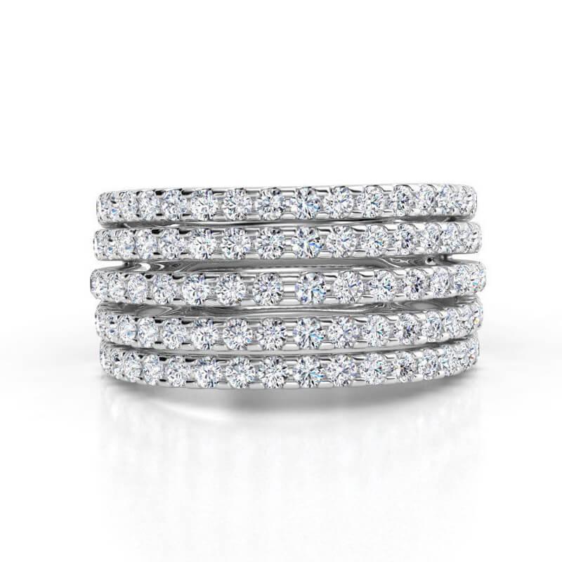 1.5 carat diamond ring. Vega - diamond ring with 5 rows of diamonds.  Front view