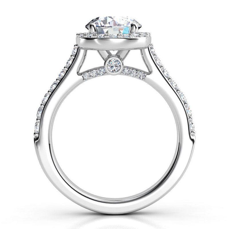 Victoria white gold - Side view showing the diamond highlights on the side of the ring (under-rail) 