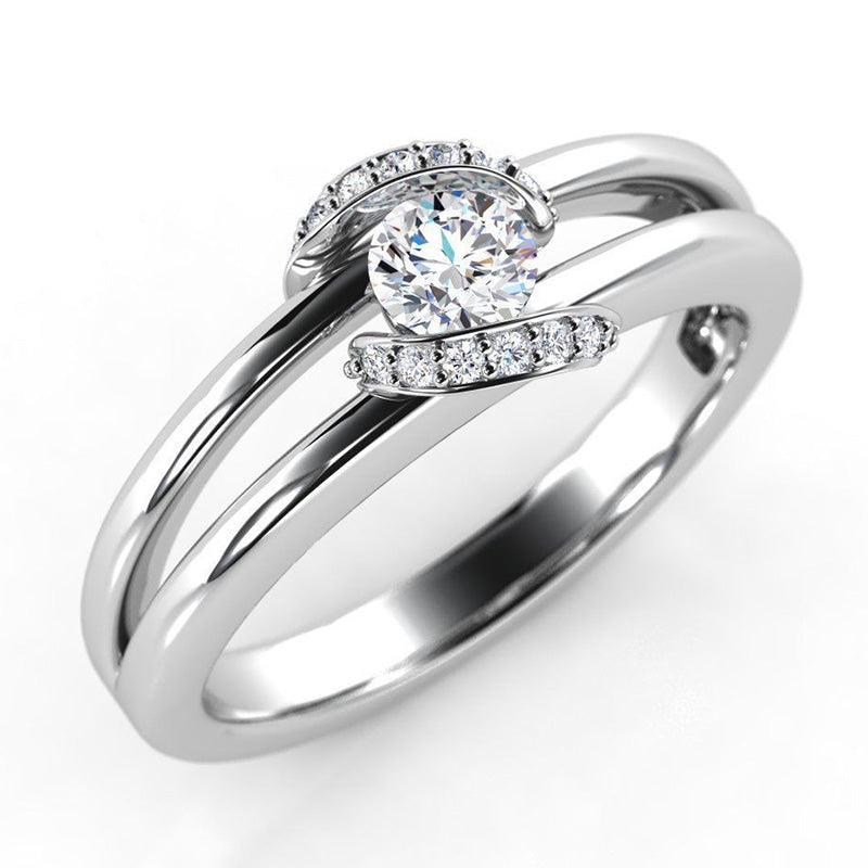 Willa in platinum - unique halo double hand diamond ring.