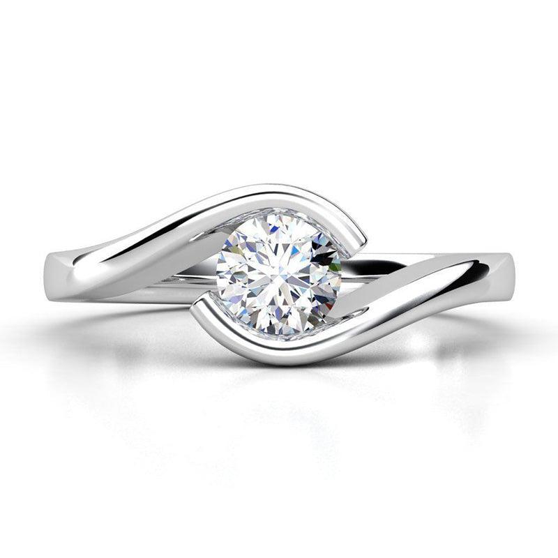 Zita white gold - unique solitaire diamond ring, tension set. 