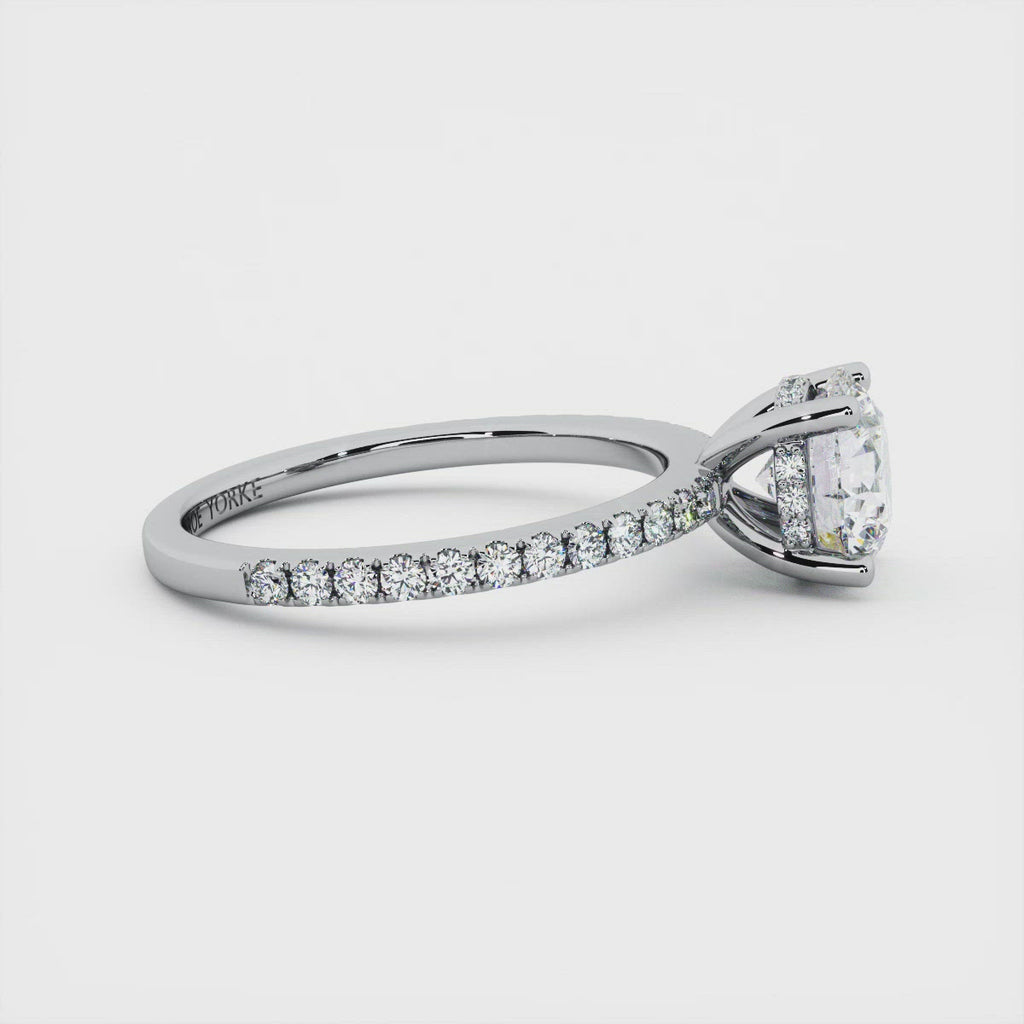 Liliana unique hidden halo, round diamond engagement ring with diamonds on the band