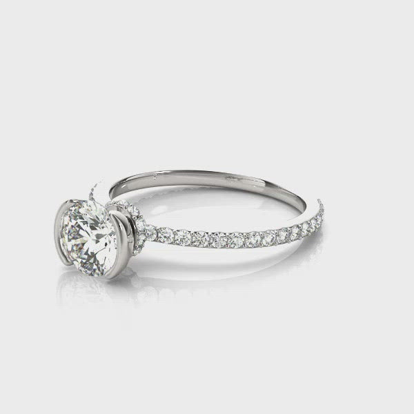 Riley White Gold Half Rub Over Round Diamond